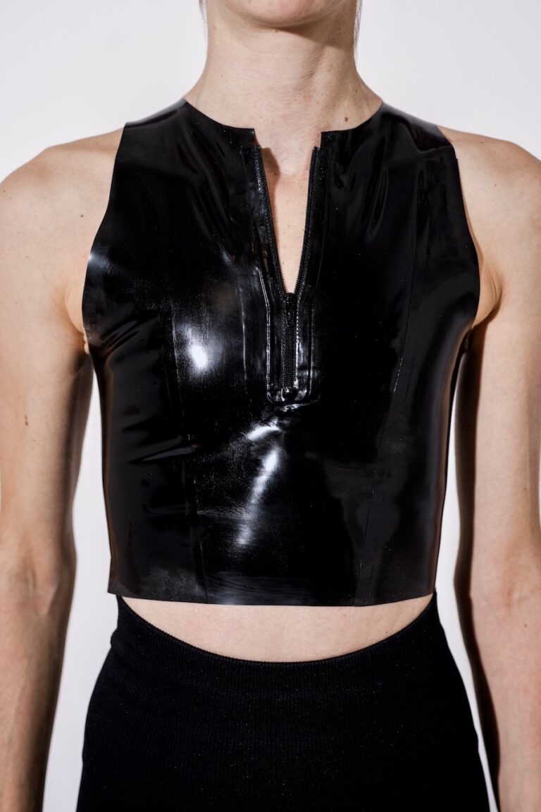 Latex Quarter-Zip Crop Top