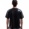 Metallic oversized latex shirt for men with relaxed fit, back detail view