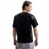 Black latex oversized shirt for men with relaxed silhouette, back detail view