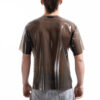 Smoky black latex oversized shirt for men with relaxed silhouette, back detail view