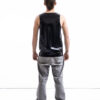 Black latex tank top for men with relaxed silhouette, back view