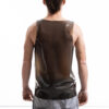 Smoky black latex tank top for men with clean fitted silhouette, back detail view