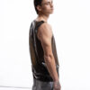 Smoky black latex tank top for men with clean fitted silhouette, side detail view
