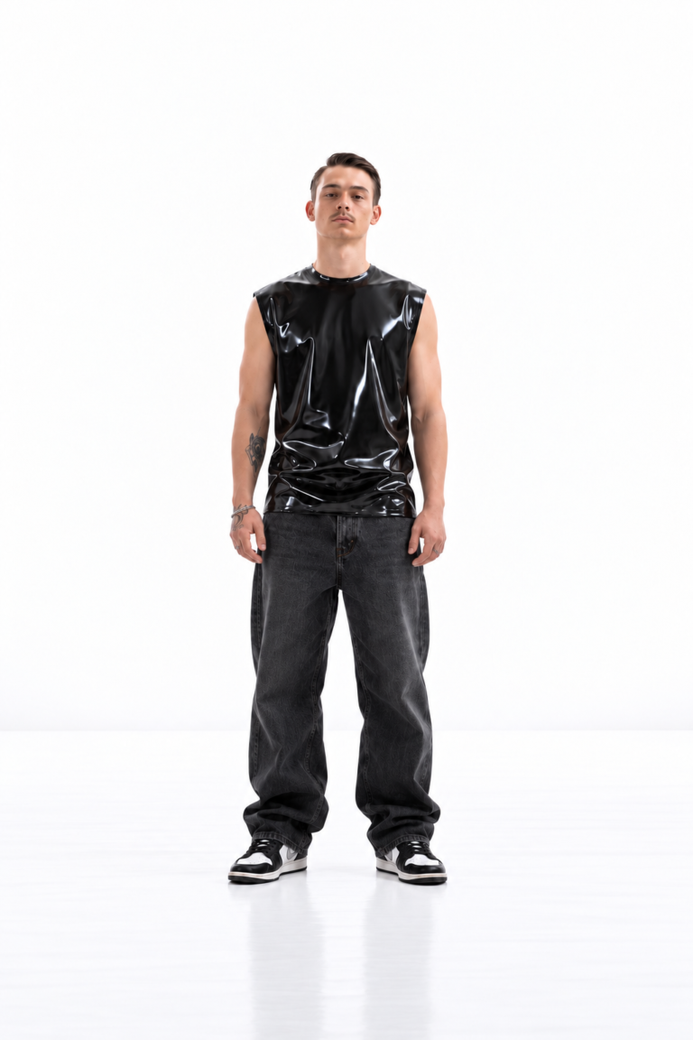 Oversized Sleeveless Latex Shirt Metallic